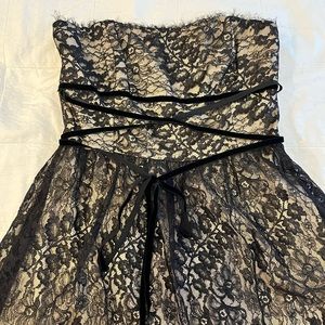 Shoshanna Strapless Black Lace Dress w/ Velvet Bow